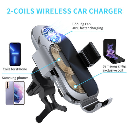 For Samsung Galaxy Z Flip4 / 3 C36 Fan Cooling Dual Coil Car Phone Holder Wireless Charger by buy2fix
