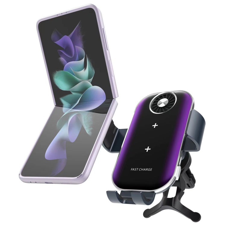 For Samsung Galaxy Z Flip4 / 3 C37 Fan Cooling Dual Coil Car Phone Holder Wireless Charger by buy2fix