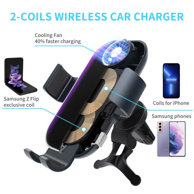 For Samsung Galaxy Z Flip4 / 3 C37 Fan Cooling Dual Coil Car Phone Holder Wireless Charger by buy2fix