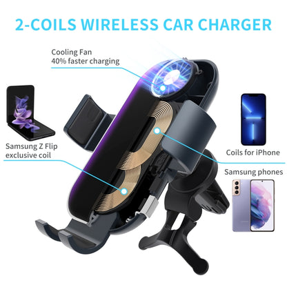 For Samsung Galaxy Z Flip4 / 3 C37 Fan Cooling Dual Coil Car Phone Holder Wireless Charger by buy2fix