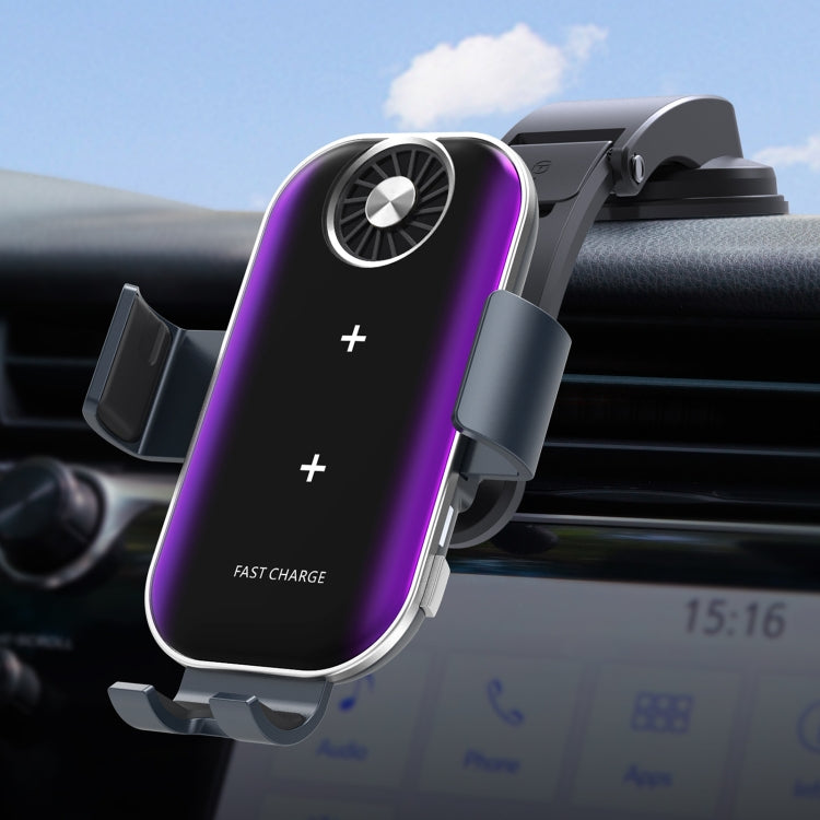For Samsung Galaxy Z Flip4 / 3 C37 Fan Cooling Dual Coil Car Phone Holder Wireless Charger by buy2fix