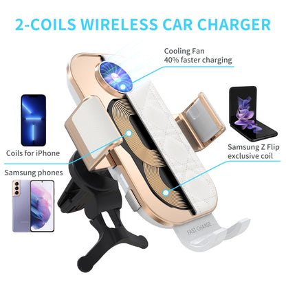 For Samsung Galaxy Z Flip4 / 3 C38 Fan Cooling Dual Coil Car Phone Holder Wireless Charger by buy2fix