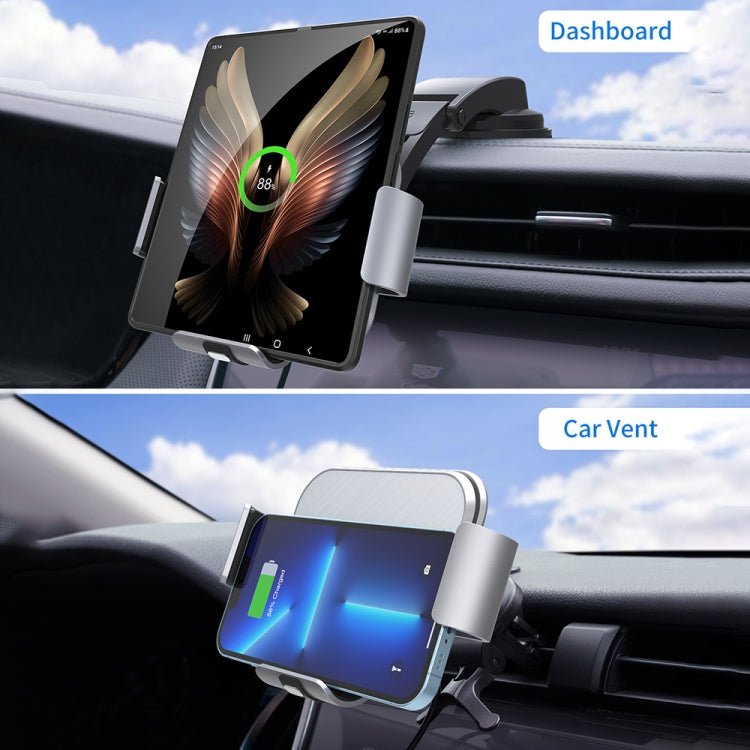 For Samsung Galaxy Z Fold4 / 3 / 2 S8 Dual Coil Car Phone Holder Wireless Charger(Iron Gray) - Wireless Charger Holders by buy2fix | Online Shopping UK | buy2fix