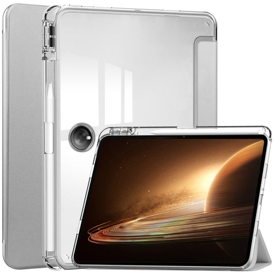 For OPPO Pad 2 Clear Back Cover 3-Fold Leather Smart Tablet Case(Silver) - OPPO Cases by buy2fix | Online Shopping UK | buy2fix