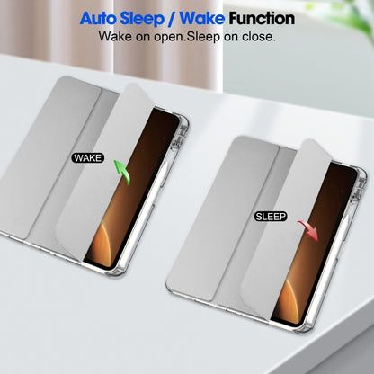 For OPPO Pad 2 Clear Back Cover 3-Fold Leather Smart Tablet Case(Silver) - OPPO Cases by buy2fix | Online Shopping UK | buy2fix