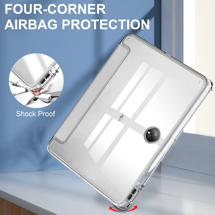 For OPPO Pad 2 Clear Back Cover 3-Fold Leather Smart Tablet Case(Silver) - OPPO Cases by buy2fix | Online Shopping UK | buy2fix