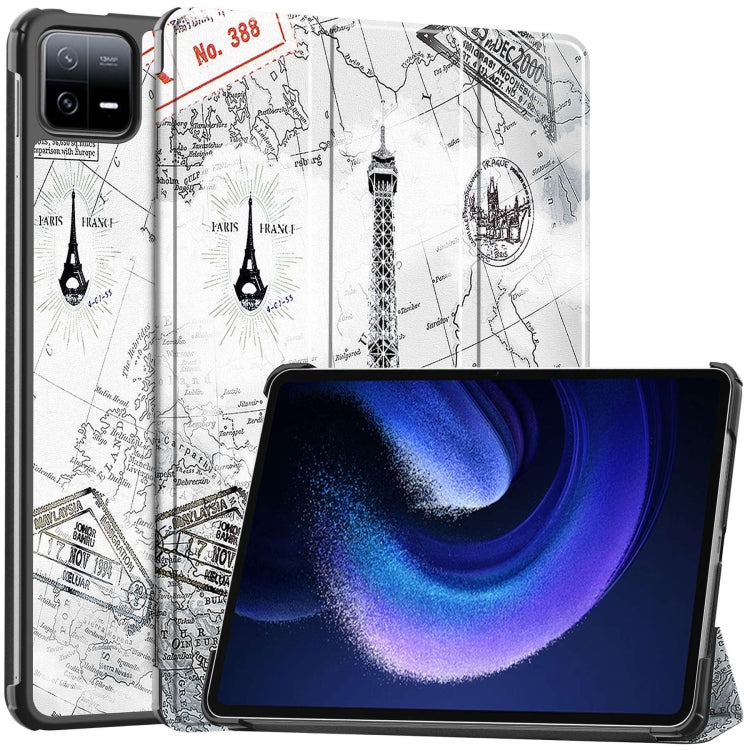 For Xiaomi Pad 6 / 6 Pro Custer Painted 3-Fold Stand Leather Smart Tablet Case(Retro Eiffel Tower) by buy2fix