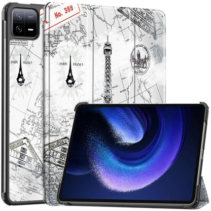 For Xiaomi Pad 6 / 6 Pro Custer Painted 3-Fold Stand Leather Smart Tablet Case(Retro Eiffel Tower) by buy2fix