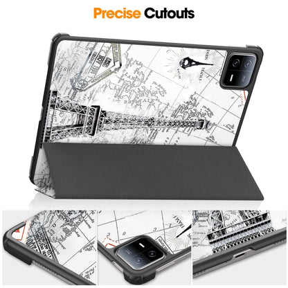 For Xiaomi Pad 6 / 6 Pro Custer Painted 3-Fold Stand Leather Smart Tablet Case(Retro Eiffel Tower) by buy2fix