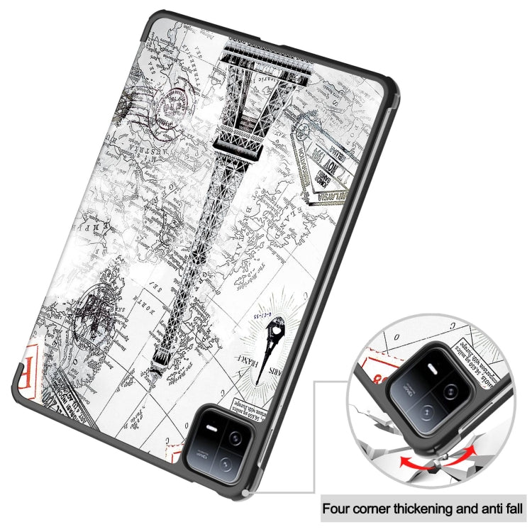 For Xiaomi Pad 6 / 6 Pro Custer Painted 3-Fold Stand Leather Smart Tablet Case(Retro Eiffel Tower) by buy2fix