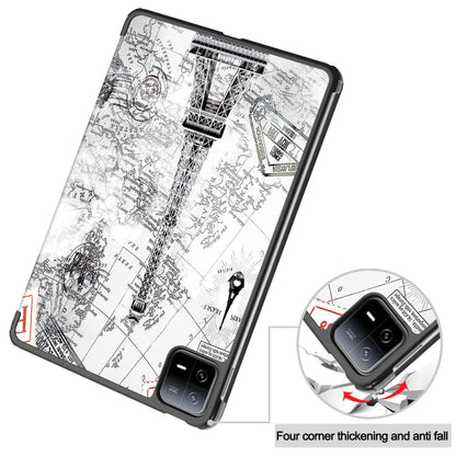 For Xiaomi Pad 6 / 6 Pro Custer Painted 3-Fold Stand Leather Smart Tablet Case(Retro Eiffel Tower) by buy2fix
