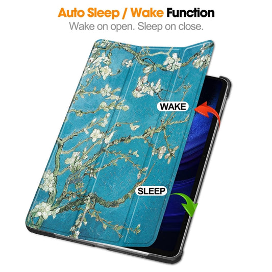 For Xiaomi Pad 6 / 6 Pro Custer Painted 3-Fold Stand Leather Smart Tablet Case(Apricot Blossom) - More Tablet Cases by buy2fix | Online Shopping UK | buy2fix