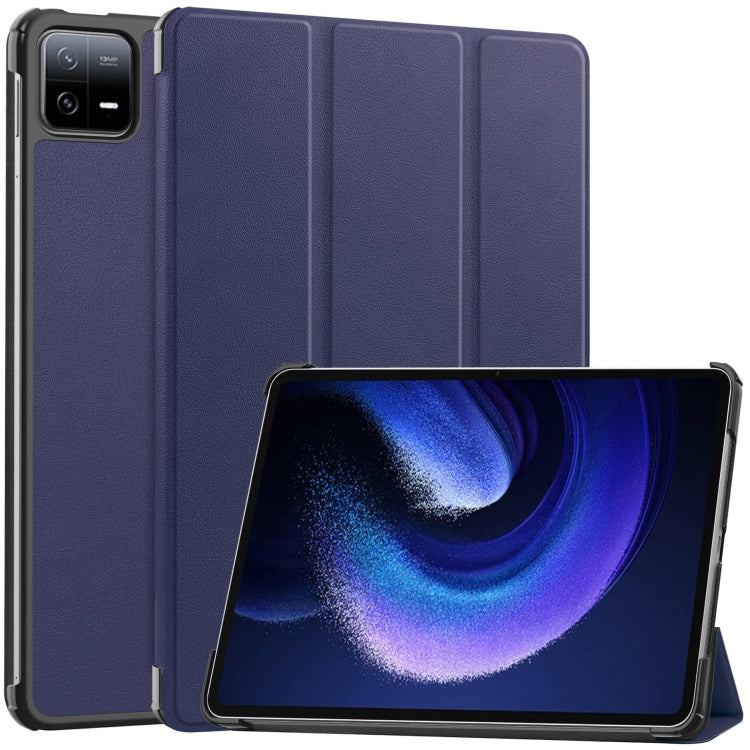 For Xiaomi Pad 6 / 6 Pro Custer Texture 3-Fold Holder Leather Smart Tablet Case(Dark Blue) by buy2fix