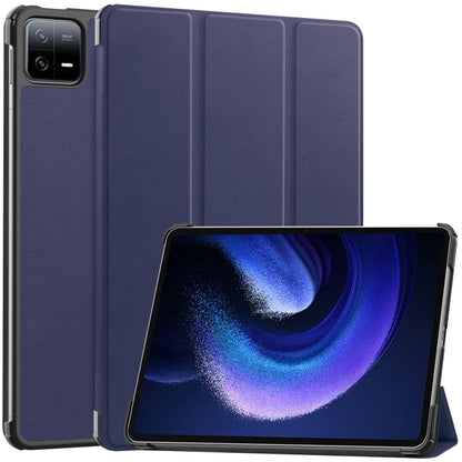 For Xiaomi Pad 6 / 6 Pro Custer Texture 3-Fold Holder Leather Smart Tablet Case(Dark Blue) by buy2fix