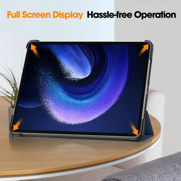For Xiaomi Pad 6 / 6 Pro Custer Texture 3-Fold Holder Leather Smart Tablet Case(Dark Blue) by buy2fix