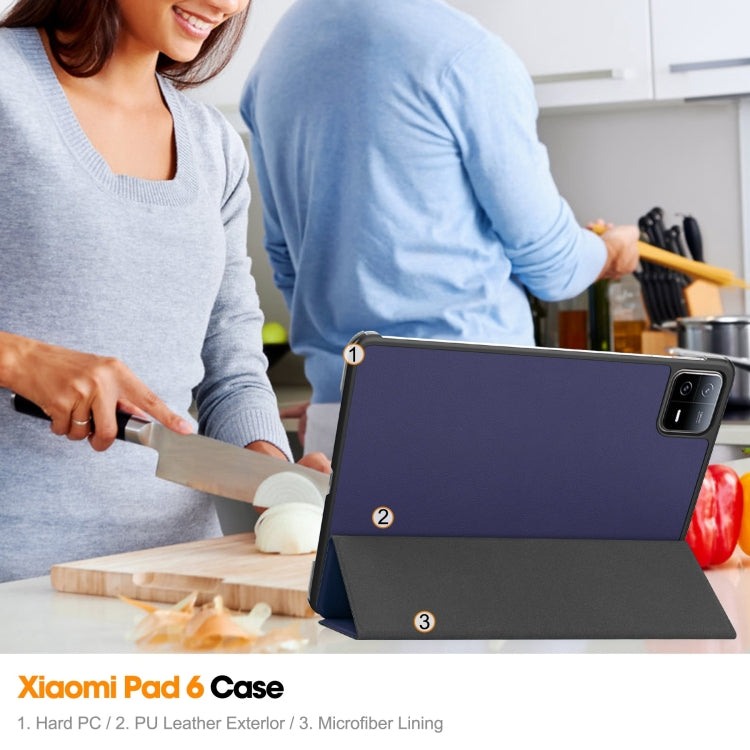For Xiaomi Pad 6 / 6 Pro Custer Texture 3-Fold Holder Leather Smart Tablet Case(Dark Blue) by buy2fix