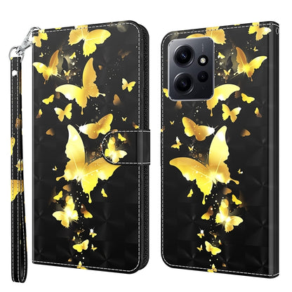 For Xiaomi Redmi Note 12 4G Global 3D Painting Pattern Flip Leather Phone Case(Gold Butterfly) by buy2fix