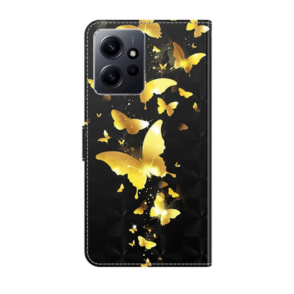 For Xiaomi Redmi Note 12 4G Global 3D Painting Pattern Flip Leather Phone Case(Gold Butterfly) by buy2fix