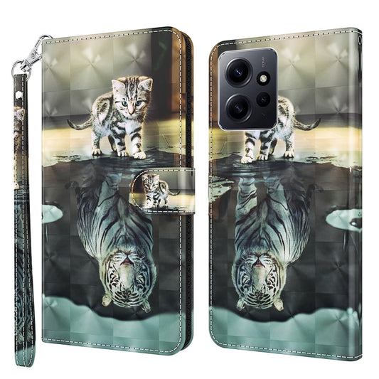 For Xiaomi Redmi Note 12 4G Global 3D Painting Pattern Flip Leather Phone Case(Cat Tiger) by buy2fix