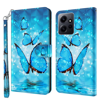 For Xiaomi Redmi Note 12 4G Global 3D Painting Pattern Flip Leather Phone Case(Three Butterflies) by buy2fix