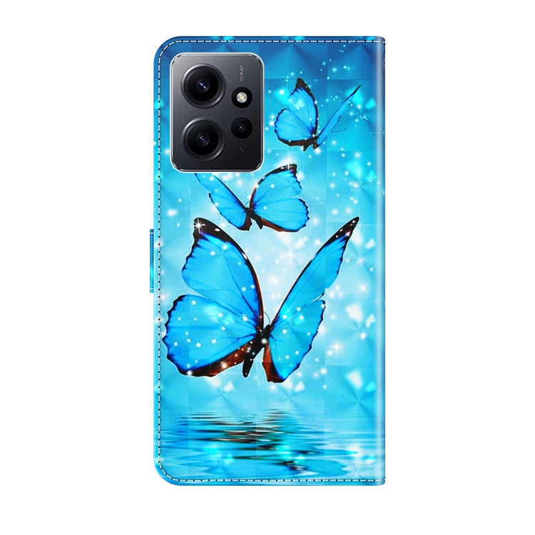 For Xiaomi Redmi Note 12 4G Global 3D Painting Pattern Flip Leather Phone Case(Three Butterflies) by buy2fix