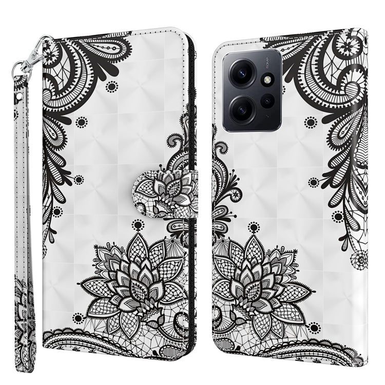 For Xiaomi Redmi Note 12 4G Global 3D Painting Pattern Flip Leather Phone Case(Diagonal Black Flower) by buy2fix