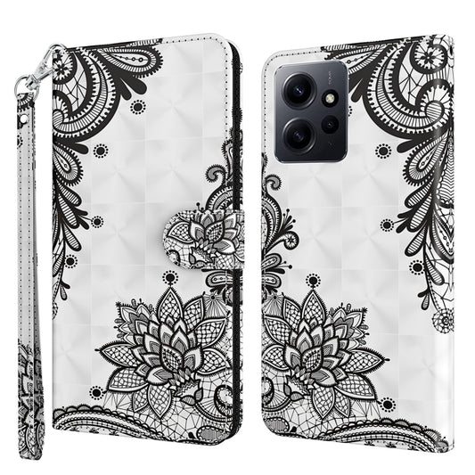 For Xiaomi Redmi Note 12 4G Global 3D Painting Pattern Flip Leather Phone Case(Diagonal Black Flower) by buy2fix