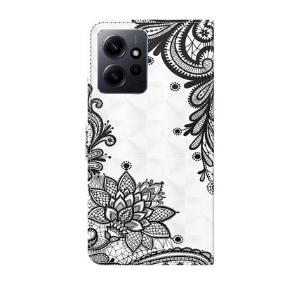 For Xiaomi Redmi Note 12 4G Global 3D Painting Pattern Flip Leather Phone Case(Diagonal Black Flower) by buy2fix