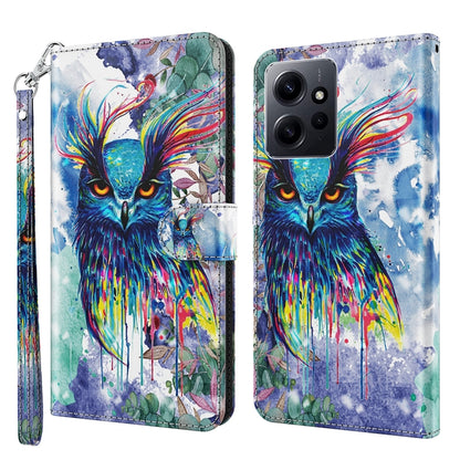 For Xiaomi Redmi Note 12 4G Global 3D Painting Pattern Flip Leather Phone Case(Watercolor Owl) by buy2fix