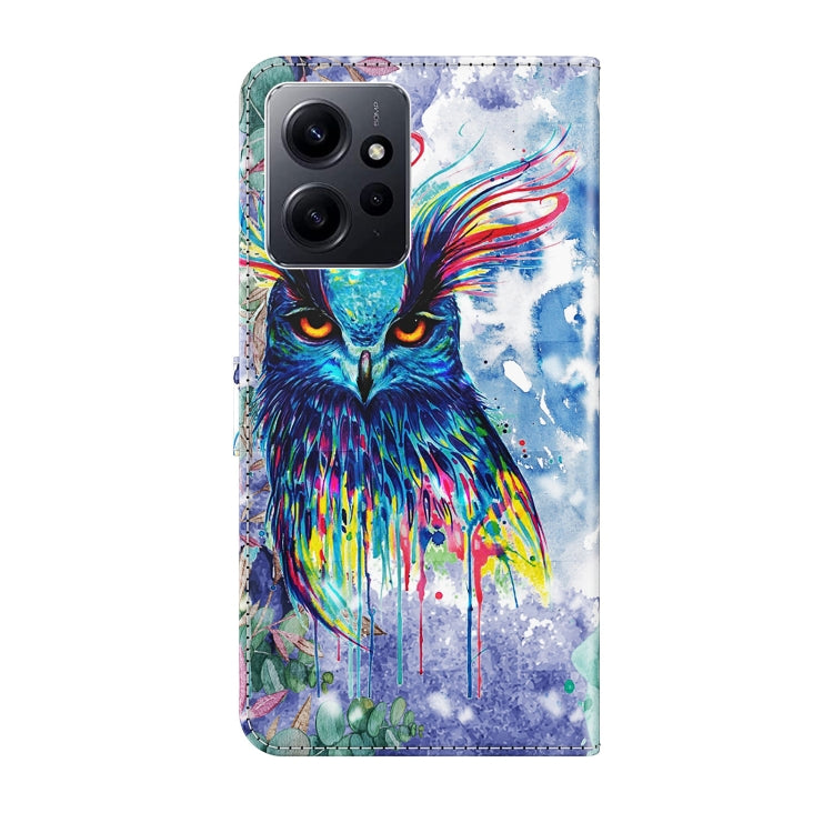 For Xiaomi Redmi Note 12 4G Global 3D Painting Pattern Flip Leather Phone Case(Watercolor Owl) by buy2fix