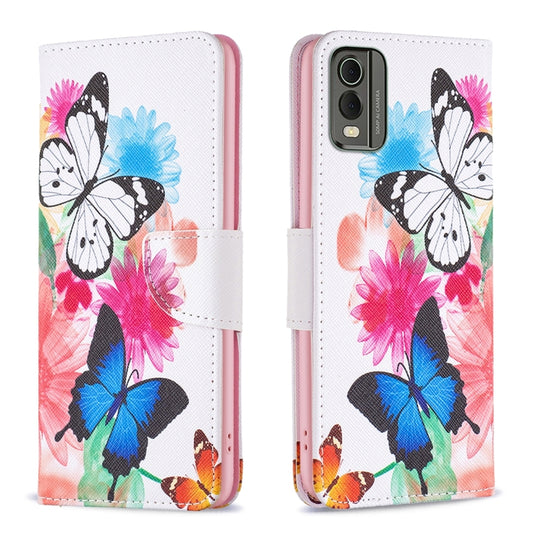 For Nokia C32 Colored Drawing Pattern Leather Phone Case(Butterflies) - Nokia Cases by buy2fix | Online Shopping UK | buy2fix