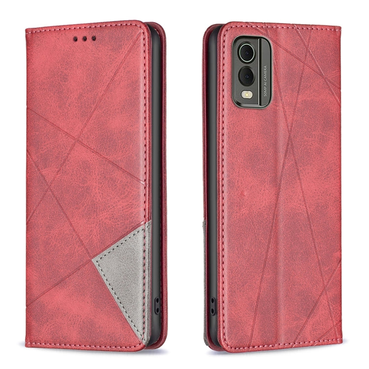 For Nokia C32 Rhombus Texture Magnetic Leather Phone Case(Red) by buy2fix