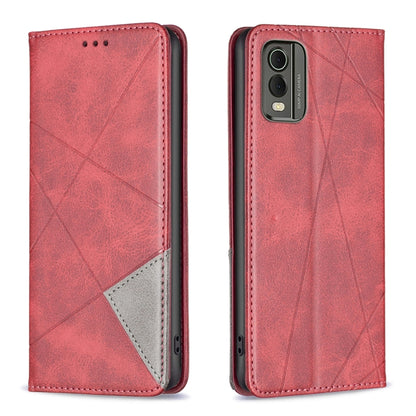 For Nokia C32 Rhombus Texture Magnetic Leather Phone Case(Red) by buy2fix