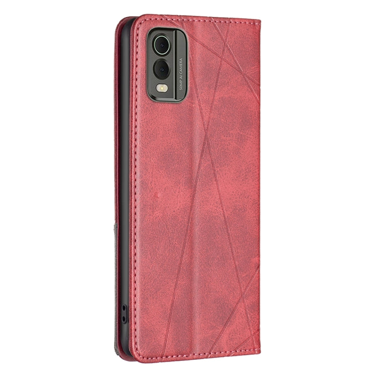 For Nokia C32 Rhombus Texture Magnetic Leather Phone Case(Red) by buy2fix