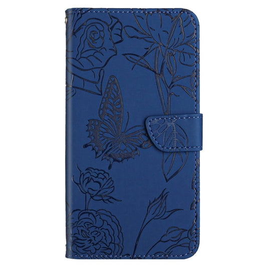 For vivo V27 HT03 Skin Feel Butterfly Embossed Flip Leather Phone Case(Blue) - vivo Cases by buy2fix | Online Shopping UK | buy2fix