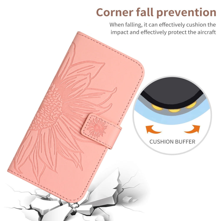 For Sony Xperia 1 V HT04 Skin Feel Sun Flower Embossed Flip Leather Phone Case with Lanyard(Pink) by buy2fix