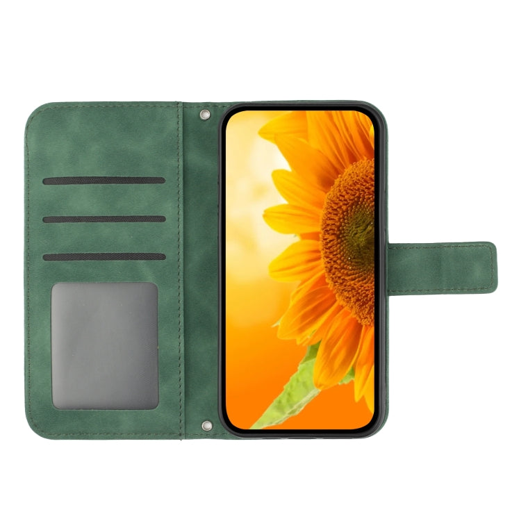 For Sony Xperia 10 V HT04 Skin Feel Sun Flower Embossed Flip Leather Phone Case with Lanyard(Green) by buy2fix