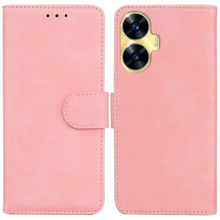 For Realme C55 Skin Feel Pure Color Flip Leather Phone Case(Pink) - Realme Cases by buy2fix | Online Shopping UK | buy2fix