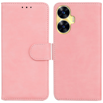 For Realme C55 Skin Feel Pure Color Flip Leather Phone Case(Pink) - Realme Cases by buy2fix | Online Shopping UK | buy2fix