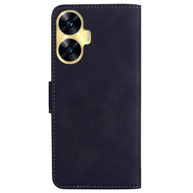 For Realme C55 Skin Feel Pure Color Flip Leather Phone Case(Black) - Realme Cases by buy2fix | Online Shopping UK | buy2fix