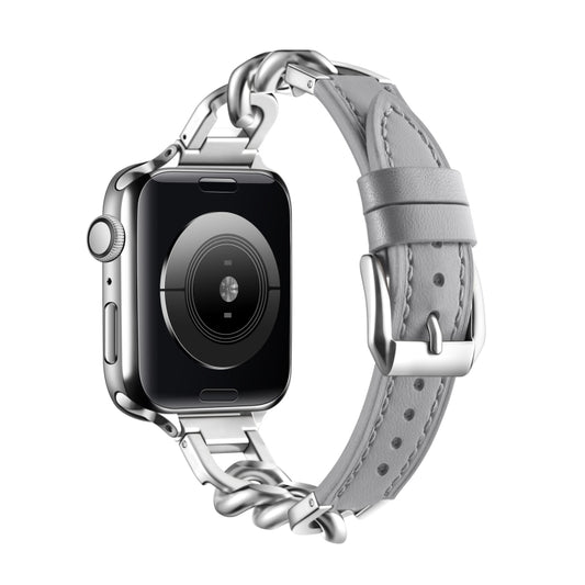 Chain Genuine Leather Watch Band For Apple Watch Ultra 49mm&Watch Ultra 2 49mm / Series 9&8&7 45mm / SE 3&SE 2&6&SE&5&4 44mm / 3&2&1 42mm, Size:S(Grey) - Watch Bands by buy2fix | Online Shopping UK | buy2fix
