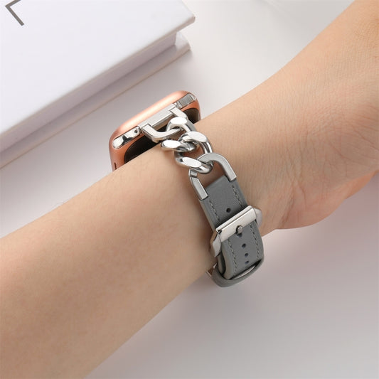Chain Genuine Leather Watch Band For Apple Watch Ultra 49mm&Watch Ultra 2 49mm / Series 9&8&7 45mm / SE 3&SE 2&6&SE&5&4 44mm / 3&2&1 42mm, Size:S(Grey) - Watch Bands by buy2fix | Online Shopping UK | buy2fix