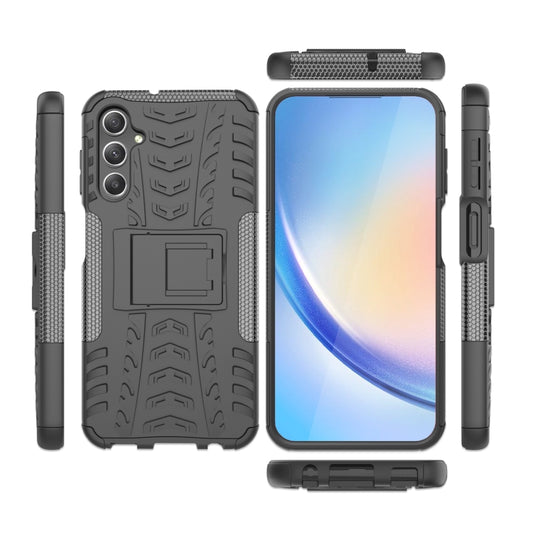 For Samsung Galaxy A24 4G Tire Texture TPU + PC Phone Case with Holder(Black) by buy2fix
