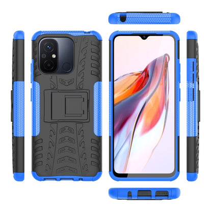 For Xiaomi Redmi 12C Tire Texture TPU + PC Phone Case with Holder(Blue) - Xiaomi Cases by buy2fix | Online Shopping UK | buy2fix