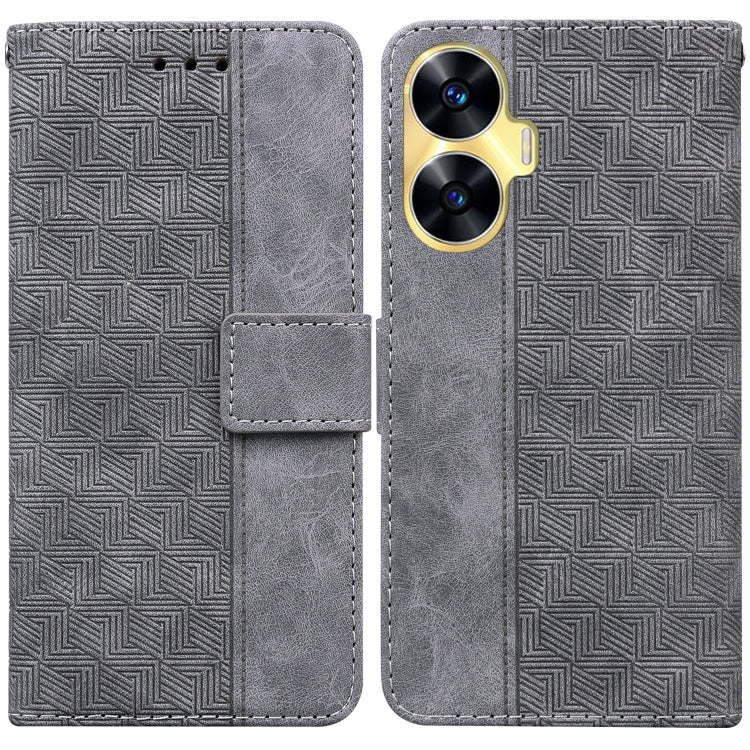 For Realme C55 Geometric Embossed Leather Phone Case(Grey) - Realme Cases by buy2fix | Online Shopping UK | buy2fix