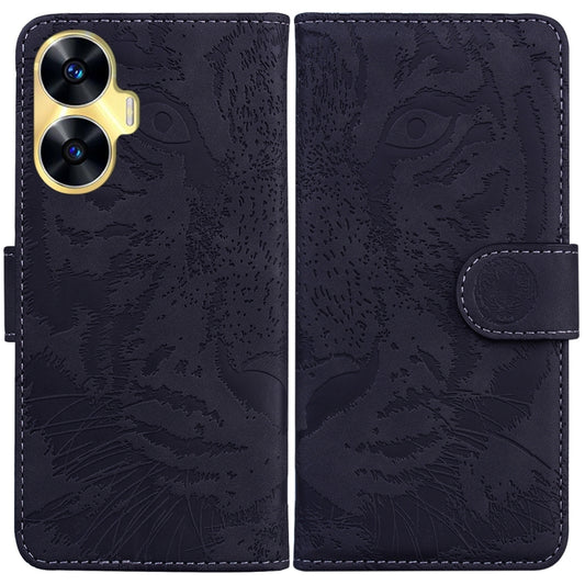 For Realme C55 Tiger Embossing Pattern Flip Leather Phone Case(Black) - Realme Cases by buy2fix | Online Shopping UK | buy2fix