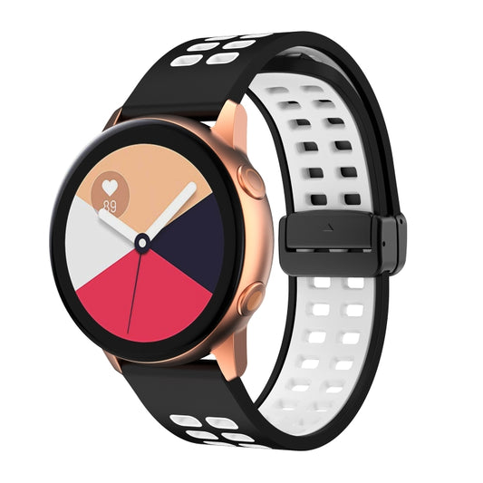 20mm Double-row Hole Folding Black Buckle Two-color Silicone Watch Band(Black White) - 20mm Bands by buy2fix | Online Shopping UK | buy2fix