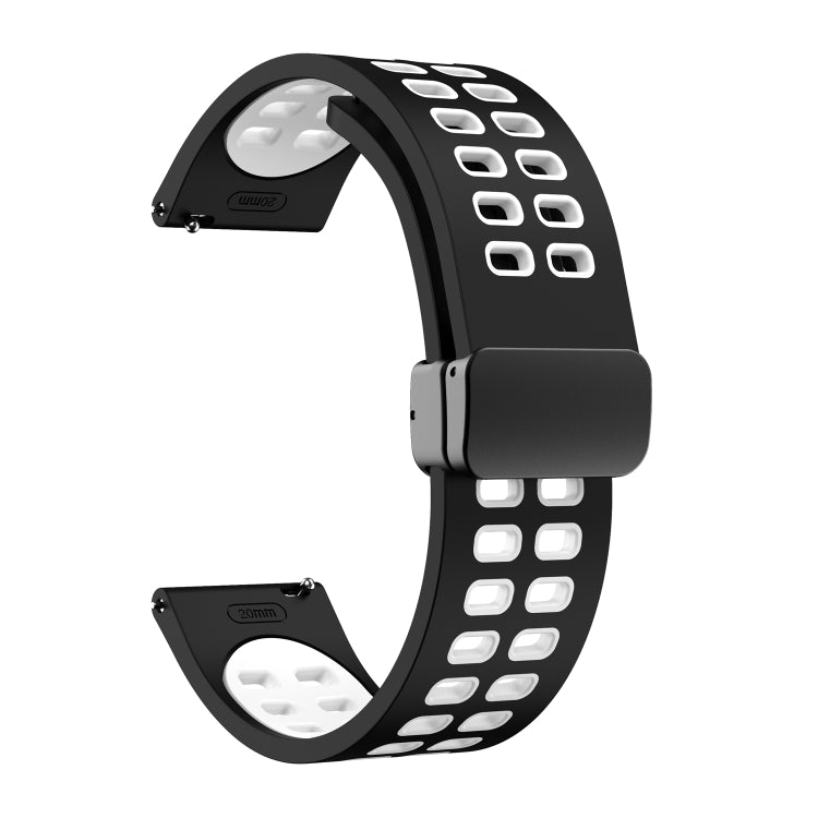 20mm Double-row Hole Folding Black Buckle Two-color Silicone Watch Band(Black White) - 20mm Bands by buy2fix | Online Shopping UK | buy2fix
