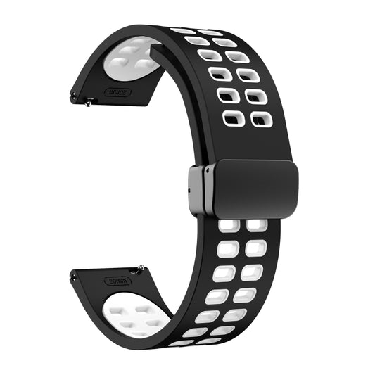 20mm Double-row Hole Folding Black Buckle Two-color Silicone Watch Band(Black White) - 20mm Bands by buy2fix | Online Shopping UK | buy2fix