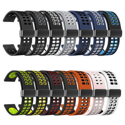 20mm Double-row Hole Folding Black Buckle Two-color Silicone Watch Band(Black White) - 20mm Bands by buy2fix | Online Shopping UK | buy2fix